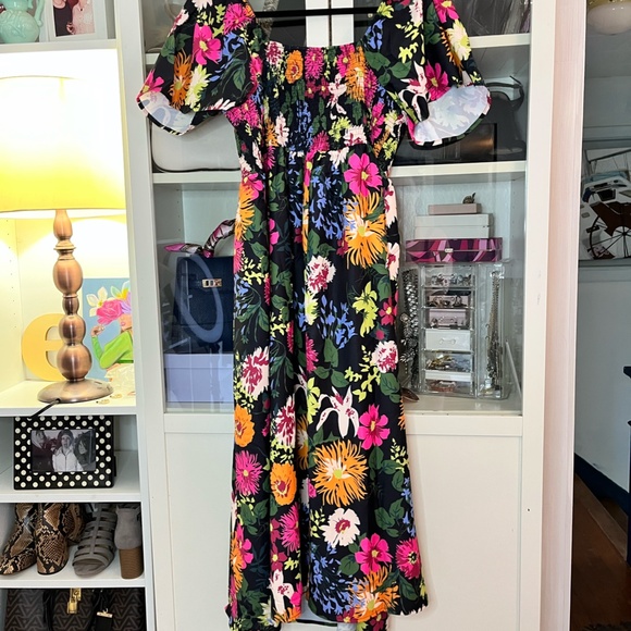 Black Floral Midi-Length Summer Dress Size 12 - Picture 5 of 5